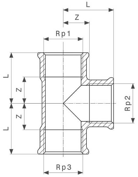 Тройник равнопроходной Viega Ду3/4″ Ру25 латунный хромированный, присоединение - внутренняя резьба