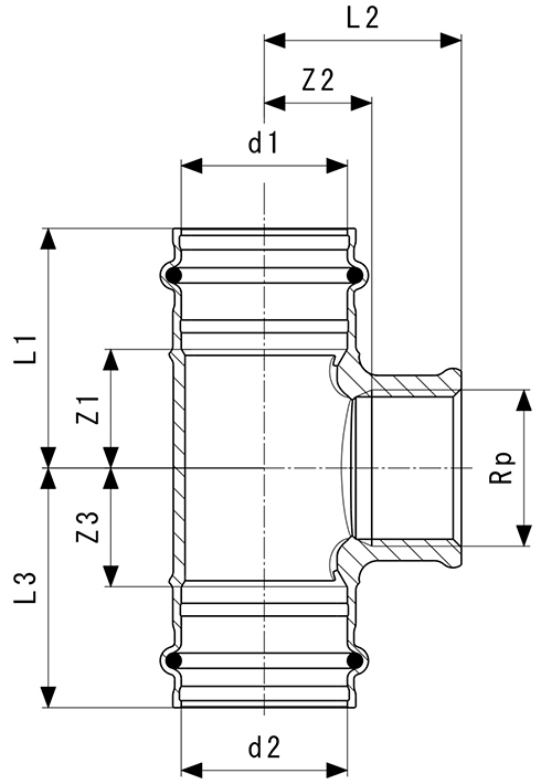 Тройник Viega Sanpress SC-Contur Дн54x1/2″x54 Ру16 бронзовый, присоединение - пресс/внутренняя резьба, переходной