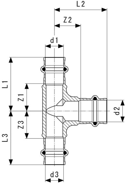 Тройник переходной Viega Sanpress SC-Contur Дн42x15x42 Ру16 бронзовый, присоединение - пресс