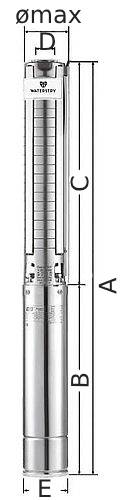 Насос скважинный WATERSTRY 4SP3-22 1х220В Ду32 погружной, мощность - 1.5кВт, напор - 136м, производительность - 6м3/час, 220В, рабочее колесо - нержавеющая сталь