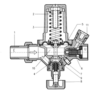 Эскиз Клапан подпиточный Watts Alimat ALM 1/2″ Ду15 Ру10 внутренняя резьба/американка, латунный, мембранный, с манометром и обратным клапаном, Рн = 0,3 - 4 бар (10025851)