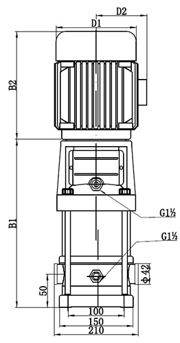 Насос многоступенчатый Wester CDL5-7T Ду32 Ру16 центробежный, вертикальный, трехфазный, мощность 1.1кВт, присоединение - фланцевое, 380В, 50Гц, корпус - чугун