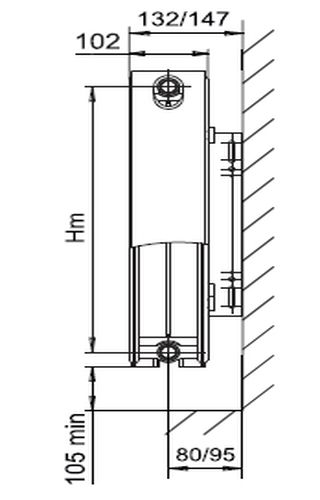 Радиатор стальной панельный Wester С22 300x1400 без термостатической вентильной вставки, присоединение резьбовое - 1/2″, подключение - боковое, белый 