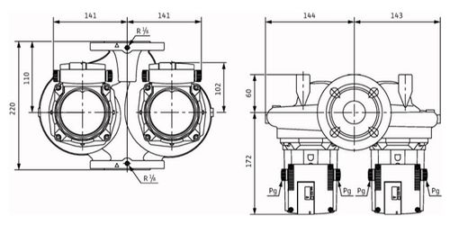 Насос циркуляционный Wilo TOP-SD30/5 EM Ду30 Ру10 сдвоенный, однофазный, с мокрым ротором, напор - 5 м, 50 Гц, 230B, материал - чугун