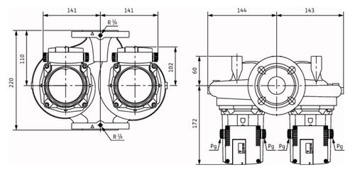 Насос циркуляционный Wilo TOP-SD32/10 DM Ду32 Ру10 сдвоенный, трехфазный, с мокрым ротором, напор - 10 м, 50 Гц, 400B, материал -материал - чугун