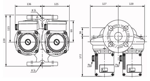 Насос циркуляционный Wilo TOP-SD32/7 EM Ду32 Ру10 сдвоенный, однофазный, с мокрым ротором, напор - 7 м, 50 Гц, 230B, материал - чугун