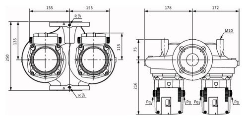 Насос циркуляционный Wilo TOP-SD40/10 EM Ду40 Ру10 сдвоенный, однофазный, с мокрым ротором, напор - 10 м, 50 Гц, 230B, материал - чугун 