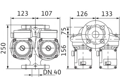 Насос циркуляционный Wilo TOP-SD40/3 DM Ду40 Ру10 сдвоенный, трехфазный, с мокрым ротором, напор - 3 м, 50 Гц, 400B, материал - чугун