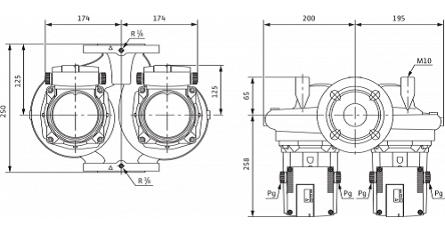 Насос циркуляционный Wilo TOP-SD40/15 DM Ду40 Ру10 сдвоенный, трехфазный, с мокрым ротором, напор - 15 м, 50 Гц, 400B, материал - чугун