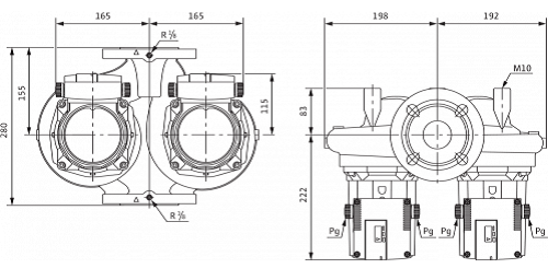 Насос циркуляционный Wilo TOP-SD50/10 EM Ду50 Ру10 сдвоенный, однофазный, с мокрым ротором, напор - 10 м, 50 Гц, 230B, материал - чугун 