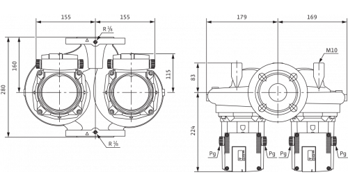 Насос циркуляционный Wilo TOP-SD50/7 EM Ду50 Ру10 сдвоенный, однофазный, с мокрым ротором, напор - 7 м, 50 Гц, 230B, материал - чугун 