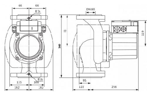 Насос циркуляционный Wilo TOP-Z80/10 DM Ду80 Ру16 GG трехфазный, с мокрым ротором, напор - 10 м, 50 Гц, 400B, материал - бронза