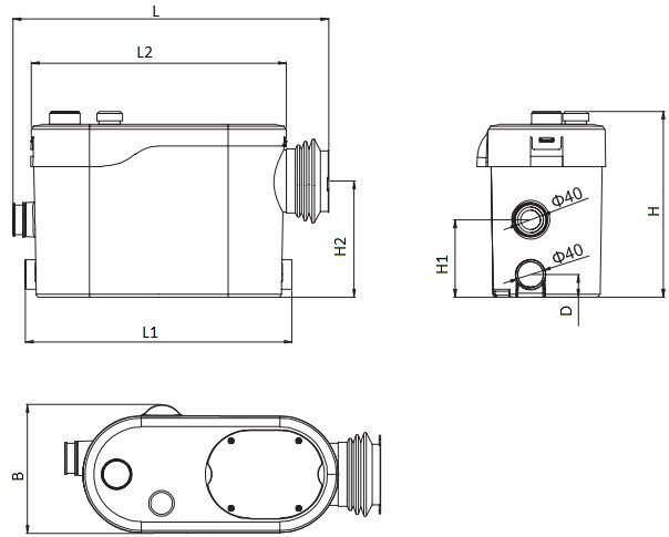 Насос канализационный Native RLS 3 SWC мощность - 0.5 кВт, напор - 8 м, частота вращения - 3000 об/мин, производительность - 7020 литр/час, фронтальное соединение с унитазом, корпус - полипропилен