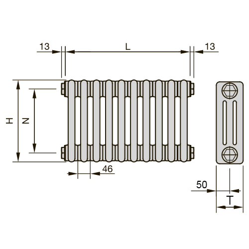 Радиаторы стальные трубчатые Zehnder Charleston Retrofit высота 566 мм, трехколончатые, присоединение резьбовое - 1/2″, подключение - боковое, кронштейн в комплекте, белые