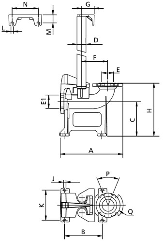 Присоединительное устройство Zenit DAC-N 65/65V Ду65x65 Ру16 донное, с вертикальным напорным отверстием, материал корпуса - чугун