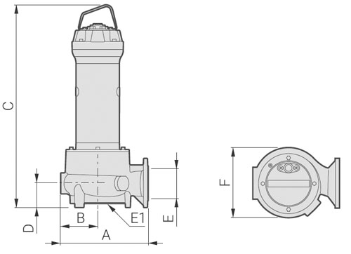 Насос фекальный Zenit DGG 200/4/65 Ду65 Ру16 погружной, вертикальный, электродвигатель 3x400 В, 1.5 кВт, напор - 10.4 м, производительность - 57.6 м3/ч, материал корпуса - чугун