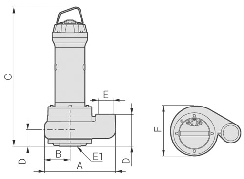 Насосы фекальные Zenit DGG 2/G65V Ду65 погружные, вертикальные, электродвигатель 3x400 В, 1.8-2.2 кВт, напор - 13-15 м, производительность - 43.2-53.4 м3/ч, материал корпуса - чугун