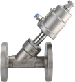 Изображение товара Клапан отсечной пневматический DN.ru 316-316-PVF Ду25 Ру16, корпус - нержавеющая сталь SS316, фланцевый, Y-образный, корпус привода - нержавеющая сталь CF8M (опрессовано)