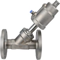 Изображение товара Клапан отсечной пневматический DN.ru 316-316-PVF Ду40 Ру16, корпус - нержавеющая сталь SS316, фланцевый, Y-образный, корпус привода - нержавеющая сталь CF8M (опрессовано)