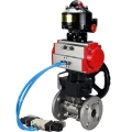 Изображение товара Кран шаровой DN.ru BV3232P(3pc)-FP-F-ISO-H Ду20 Ру40 фланцевый, полнопроходной, трехсоставной, корпус - нерж.сталь SS316, уплотнение - PTFE, с пн.приводом DN.ru PA-DA-052 пн.распределителем 4V320-10 AC220V редуктором MON1-250-T26-ISO БКВ APL-510N-EX