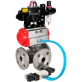 Изображение товара Кран шаровой DN.ru BV3232P(4pc)-FP-3WL-F Ду20 Ру16 полнопроходной трехходовой, фланцевый, корпус - нержавеющая сталь SS316, с пневмоприводом DN.ru PA-DA-052 двойного действия, пневмораспределителем 4V320-10 220В, БКВ APL-410N EX и БПВ AFC2000
