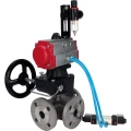 Изображение товара Кран шаровой DN.ru BV3232P(4pc)-FP-3WL-F Ду40 Ру16 полнопроходной трехходовой, фланцевый, корпус - нержав.сталь SS316, с пневмоприводом DN.ru PA-DA-065 двойного действия, пневмораспределителем 4V320-10 220В, ручным дублером MON1-250-T26-ISO и БПВ AFC2000