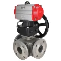 Изображение товара Кран шаровой DN.ru BV3232P(4pc)-FP-3WL-F Ду15 Ру16 полнопроходной трехходовой, фланцевый, корпус - нержавеющая сталь SS316, с пневмоприводом DN.ru PA-DA-052 двойного действия и ручным дублером MON1-250-T26-ISO