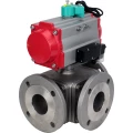 Изображение товара Кран шаровой DN.ru BV3232P(4pc)-FP-3WL-F-ISO-H Ду40 Ру16 полнопроходной трехходовой L-тип, фланцевый, корпус - нержавеющая сталь SS316, уплотнение - PTFE, пневмопривод PA-DA-065, пневмораспределитель 4М310-08 24В NAMUR и магнитным переключателем ALS200D