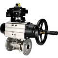 Изображение товара Кран шаровой DN.ru BV3131P(3pc)-FP-F-ISO-H Ду100 Ру16 полнопроходной трехсоставной, фланцевый, нержавеющая сталь 304, уплотнение - PTFE, 22х22, F10, WDVF, с пневмоприводом DN.ru PA-DA-105-1 и БКВ APL-410N EX