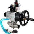 Изображение товара Кран шаровой DN.ru BV3232P(3pc)-FP-W-ISO-H LONG Ду100 Ру16, полнопроходной, трехсоставной, нержавеющая сталь 316, уплотнение - PTFE, под приварку, с пневмоприводом PA-DA-105-1, с пневмораспределителем 4V320-08 AC220V, БКВ APL-210N, БПВ AFC2000