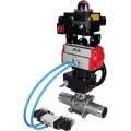 Изображение товара Кран шаровой DN.ru BV3232P(3pc)-FP-W-ISO-H LONG Ду15 Ру63, полнопроходной, нержавеющая сталь 316, уплотнение - PTFE, под приварку, с пневмоприводом PA-DA-052, с пневмораспределителем 4V320-10 220В, БКВ APL-410N Ex, ручным дублером MON1-250-T26-ISO