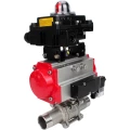 Изображение товара Кран шаровой DN.ru BV3232P(3pc)-FP-W-ISO-H LONG Ду20 Ру63 полнопроходной, корпус - нержавеющая сталь 316, уплотнение - PTFE, под приварку, с пневмоприводом PA-DA-065, пневмораспределителем 4М310-08 220В NAMUR и БКВ APL-410N EX