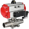 Изображение товара Кран шаровой DN.ru BV3232P(3pc)-FP-W-ISO-H LONG Ду40 Ру40 полнопроходной, корпус - нержавеющая сталь 316, уплотнение - PTFE, под приварку, с пневмоприводом DN.ru PA-SA-105 и пневмораспределителем 4М310-08 24В NAMUR