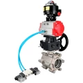 Изображение товара Кран шаровой DN.ru BV3232P(3pc)-FP-SW-ISO-H Ду50 Ру63 полнопроходной, корпус - нержавеющая сталь SS316, под приварку, с пневмоприводом PA-DA-083, пневмораспределителем 4V320-08 AC220V, БКВ APL-510N EX, ручным дублером MON1-250-T26-ISO