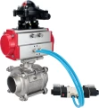 Изображение товара Кран шаровой DN.ru BV3232P(3pc)-FP-W-ISO-H WDVF Ду15 Ру63 полнопроходной, трехсоставной, корпус - нержавеющая сталь 316, уплотнение - PTFE, под приварку, с пневмоприводом PA-SA-065, пневмораспределителем 4V320-10 AC220V, БКВ APL-210N