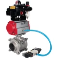 Изображение товара Кран шаровой DN.ru BV3232P(3pc)-FP-W-ISO-H WDVF Ду25 Ру63 полнопроходной, трехсоставной, корпус - нержавеющая сталь 316, уплотнение - PTFE, под приварку, с пневмоприводом PA-DA-052, пневмораспределителем 4V320-08 220В, БКВ APL-410N EX, БПВ AFC2000