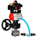 Изображение товара Кран шаровой DN.ru BV3232P(3pc)-FP-W-ISO-H WDVF Ду32 Ру63 полнопроходной, трехсоставной, нерж. сталь 316, PTFE, под приварку, с пневмоприводом PA-DA-052, пн.распределителем 4V320-10 AC220V, БКВ APL-410N EX, ручным дублером MON1-250-T26-ISO