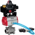 Изображение товара Кран шаровой DN.ru BV3232P(3pc)-FP-W-ISO-H Ду25 Ру63, полнопроходной под приварку, нержавеющая сталь SS316, уплотнение - PTFE, с пневмоприводом PA-DA-052 двойного действия, с пневмораспределителем 4V320-08 220В, с БКВ APL-410N EX