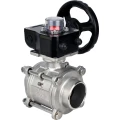 Изображение товара Кран шаровой DN.ru BV3232P(3pc)-FP-W-ISO-H Ду20 Ру63 полнопроходной двухходовой, нержавеющая сталь SS316, под приварку, уплотнение - PTFE, с ISO фланцем и редуктором DN.ru HGB RQN1-180Z с индикатором положения