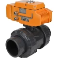 Изображение товара Кран шаровой DN.ru BV4242E-FP-GRM-ISO Дн15 Ру10 полнопроходной, корпус - НПВХ, шар - НПВХ, уплотнение - EPDM, с электроприводом DN.ru QT-N-005EM-B1-220VAC-У1 DAR c датчиком обратной связи и входным управляющим сигналом 0-10