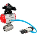 Изображение товара Кран шаровой DN.ru BV3232P(2pc)-FP-T-ISO-H Ду10 Ру63, полнопроходной внутреннняя резьба, нержавеющая сталь SS316, уплотнение - PTFE, с пневмоприводом PA-DA-052 двойного действия, с пневмораспределителем 4V320-08 220В, с БКВ APL-210N