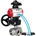 Изображение товара Кран шаровой DN.ru BV3232P(4pc)-SP-3WL-T-ISO-H Ду100 Ру40, стандартнопроходной, нержавеющая сталь 316, PTFE, внутренняя резьба, с пневмоприводом PA-DA-083, пневмораспределителем 4V320-10 AC220V, БКВ APL-210N, ручным дублером MON2-450-T28-ISO