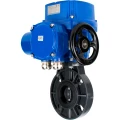 Изображение товара Затвор дисковый поворотный DN.ru WBV4242E-2W-Fb-ISO Дн200 Ру10 межфланцевый, корпус - НПВХ, диск - НПВХ, уплотнение - EPDM, с электроприводом DN.ru QT-N-020M-O2-380VAC-У1 с моментной муфтой и штурвалом
