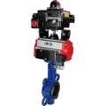 Изображение товара Затвор дисковый поворотный DN.ru WBV1432E-2W-Fb-H Ду200 Ру16, корпус - чугун GGG50, диск - нержавеющая сталь 316L, уплотнение - EPDM, с пневмоприводом DN.ru PA-SA-160 с возвратными пружинами, пневмораспределителем 4M310-08 AC220V, БКВ APL-410N EX