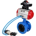 Изображение товара Затвор дисковый поворотный DN.ru WBV1313E-2W-F-H Ду125 Ру16 фланцевый, корпус - чугун GGG40, диск - чугун GGG40, уплотнение - EPDM, с пневмоприводом DN.ru PA-DA-130, пневмораспределителем DN.ru 4V320-10 AC220V и БКВ DN.ru APL-210N