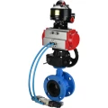 Изображение товара Затвор дисковый поворотный DN.ru WBV1313E-2W-F-H Ду50 Ру16 фланцевый, корпус - чугун GGG40, диск - чугун GGG40, EPDM, с пневмоприводом DN.ru PA-DA-105, пневмораспределителем 4V320-08 220В, БКВ APL-510N EX и ручным дублером MON1-250-T26-ISO