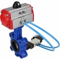 Изображение товара Затвор дисковый поворотный DN.ru WBV1631N-2W-Fb-H Ду125 Ру16 LUG корпус - чугун QT450, диск - нержавеющая сталь 304, уплотнение - NBR, с пневмоприводом DN.ru PA-SA-140 и пневмораспределителем 4V320-10 220В