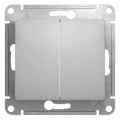 Изображение товара Выключатель двухклавишный Systeme Electric Glossa скрытой установки, номинальный ток - 10 А, степень защиты IP20, цвет - алюминий