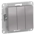 Изображение товара Выключатель трехклавишный Systeme Electric AtlasDesign скрытой установки, номинальный ток - 10 А, степень защиты IP20, цвет - алюминий