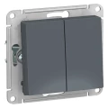 Изображение товара Выключатель двухклавишный Systeme Electric AtlasDesign скрытой установки, номинальный ток - 10 А, степень защиты IP20, цвет - грифель